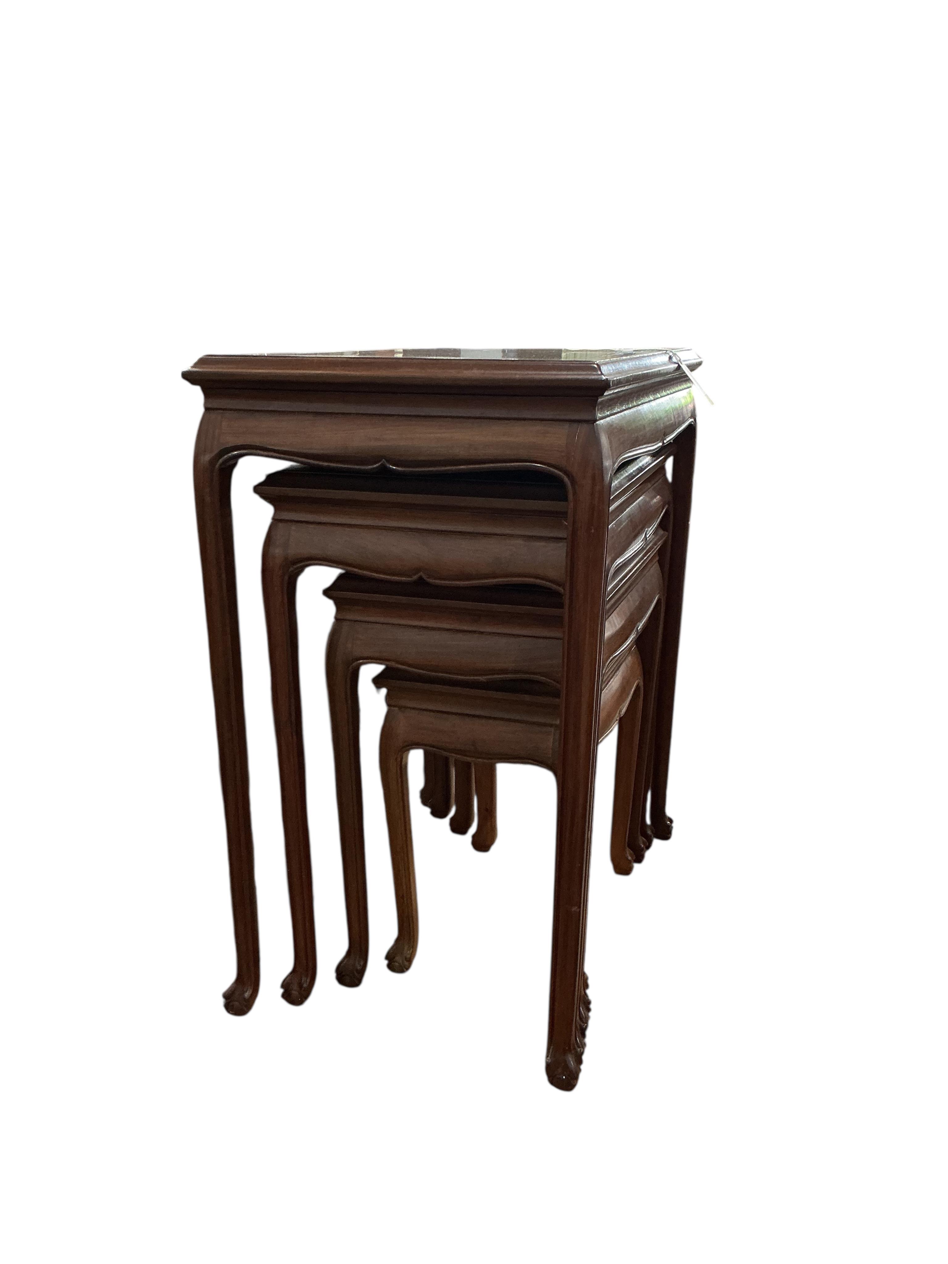 A quartetto of Chinese hardwood tea tables, width 56cm, depth 39cm, height 67cm